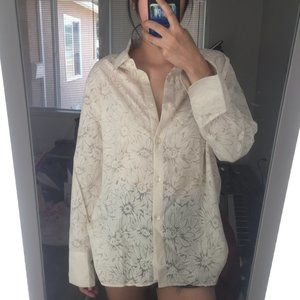 Vintage Beige Flower Print Blouse